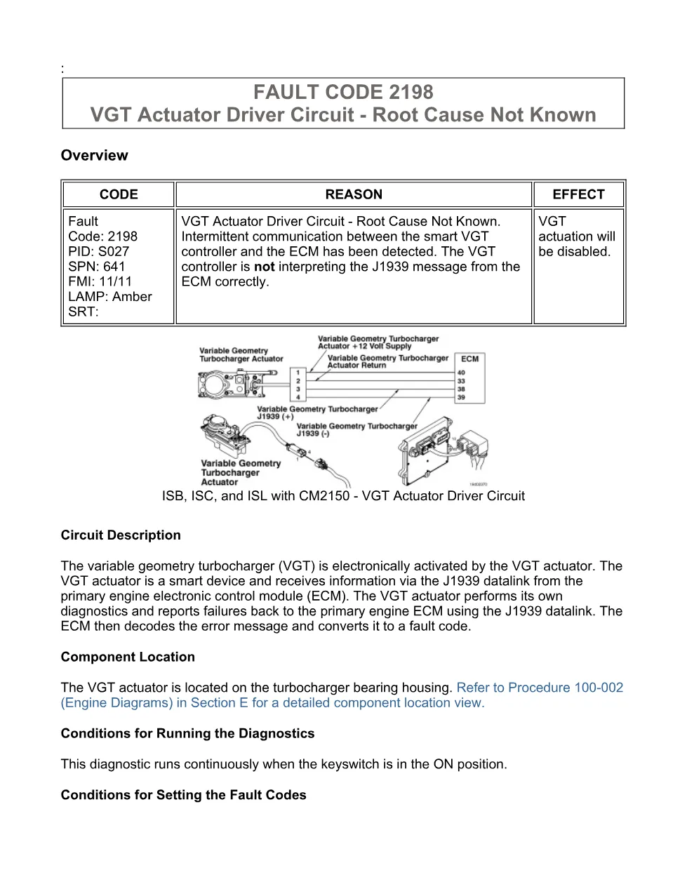 Cummins VGT actuator fault troubleshooting — Code 2198 PDF, 9 - preview page 1 of 3