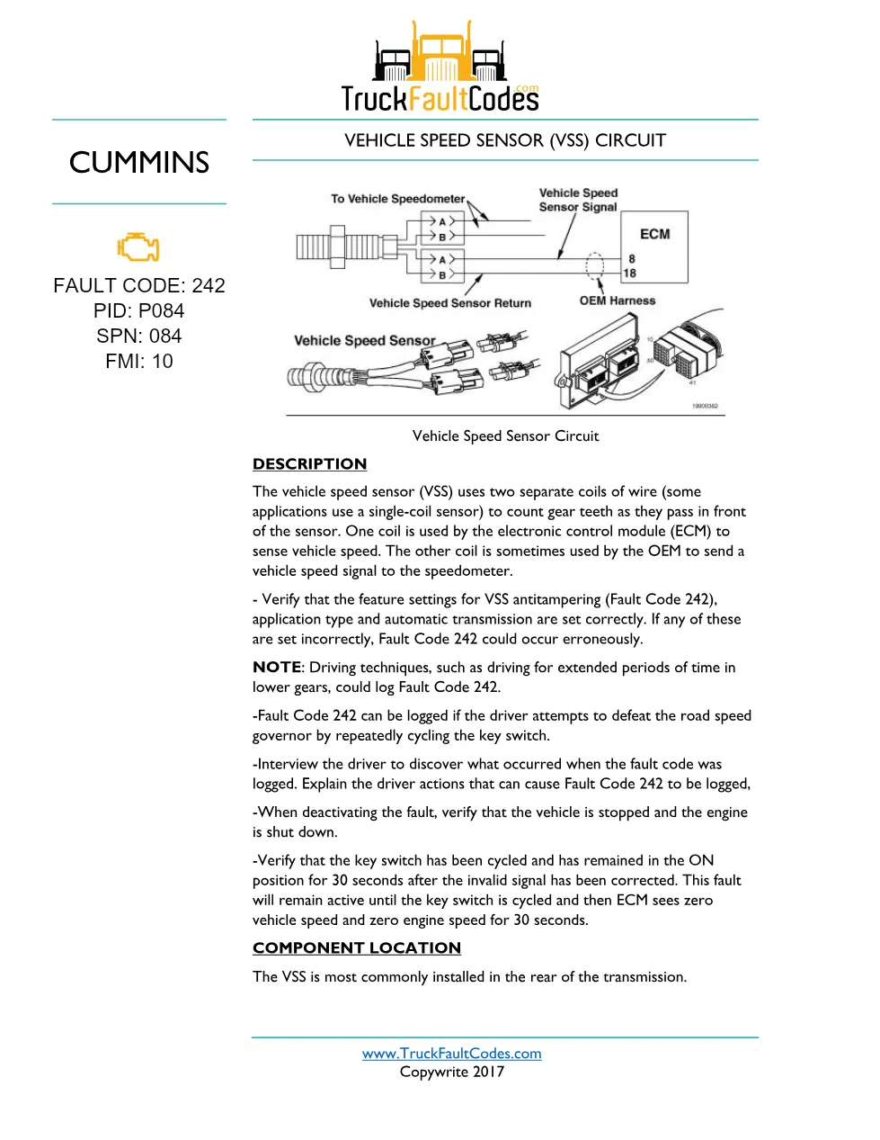 Cummins VSS fault manual — Fault Code 242 — PDF, 3 pages – Guide - preview page 1 of 3