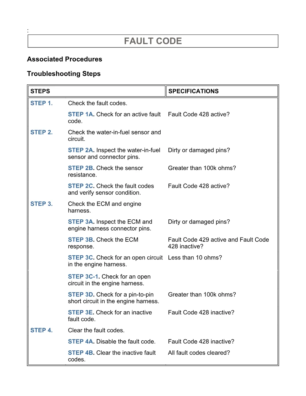 Cummins water fuel sensor troubleshooting manual — Fault Code 428 - page 3 is available after signing in