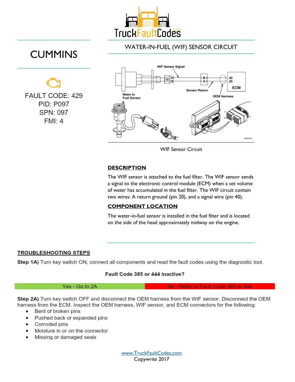 Cummins WIF sensor Circuit Fault Code 429 — PDF, 4 pages – Guide - preview page 1 of 3