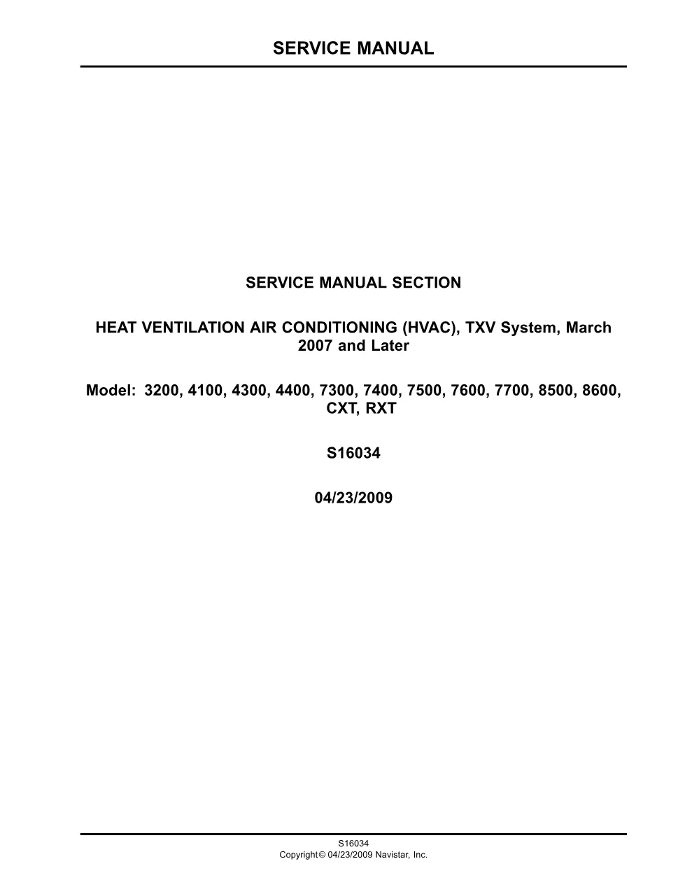 CXT HVAC service manual — TXV system 2007 and later, – Official - preview page 1 of 6