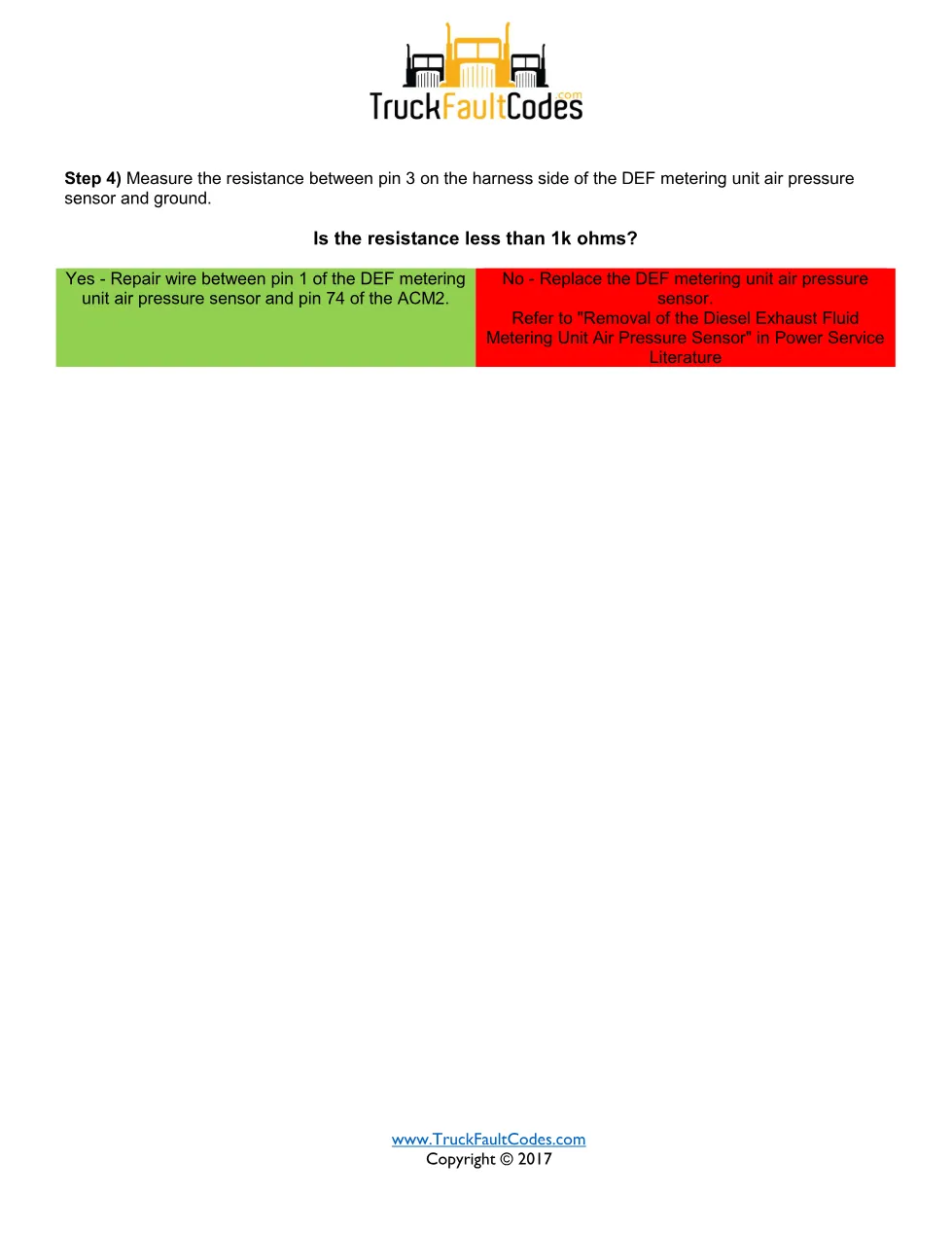 DEF air pressure sensor fault SPN 4335 FMI 4 EPA10 – Detroit - page 2 is available after signing in