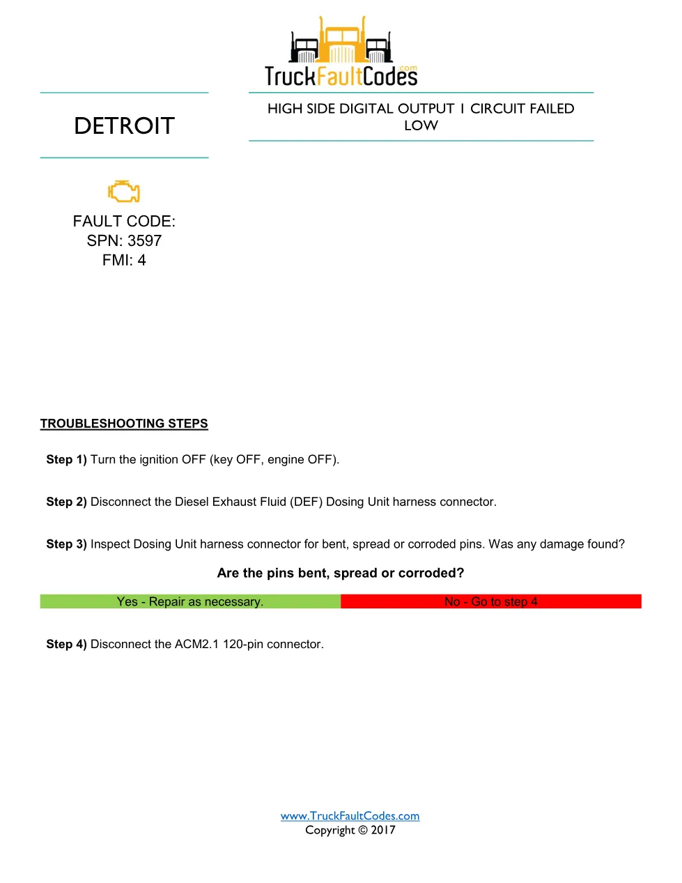 DEF dosing unit circuit — Detroit DD Series SPN 3597 FMI 4 GHG14 - preview page 1 of 2