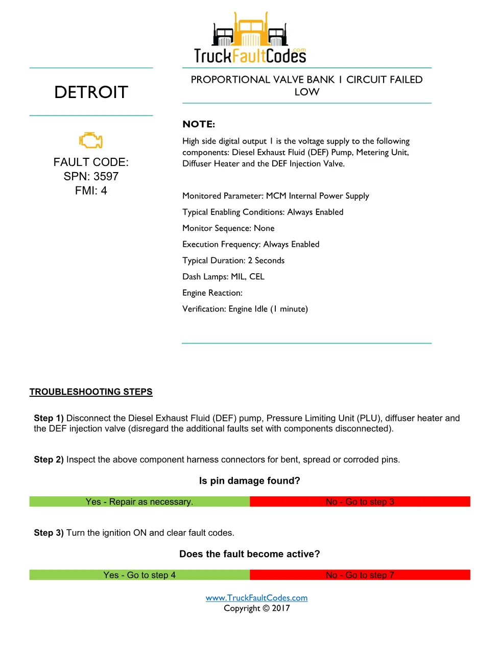 DEF injection valve circuit — Detroit DD Series SPN 3597 FMI 4 - preview page 1 of 2