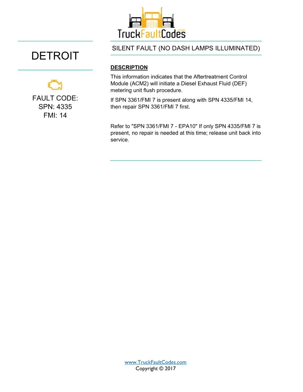 DEF metering flush procedure SPN 4335 FMI 14 EPA10 — information - page 1 is available after signing in