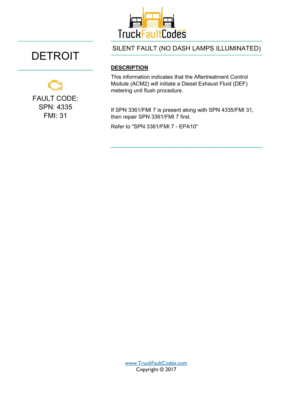 DEF metering unit flush fault SPN 4335 FMI 31 EPA10 — information - page 1 is available after signing in