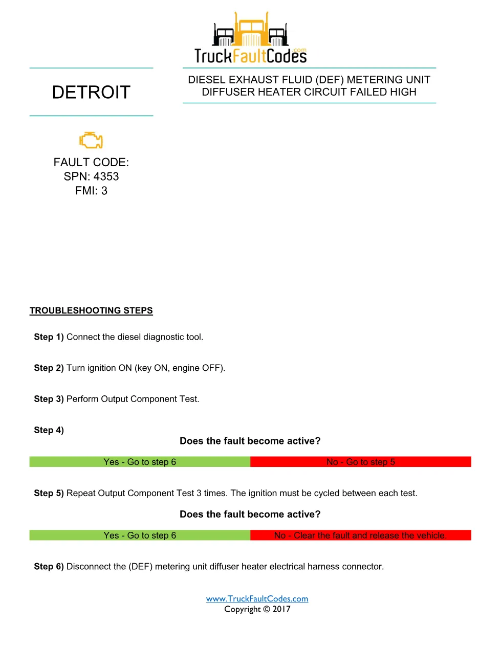 DEF metering unit heater fault SPN 4353 FMI 3 EPA10 – Detroit - preview page 1 of 2