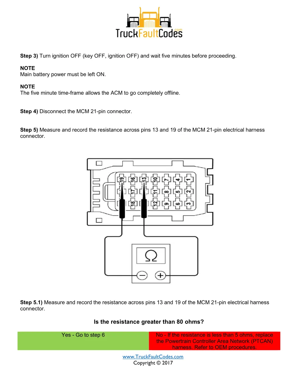 Detroit ACM communication fault Fault Code Troubleshooting Sheet - preview page 2 of 6
