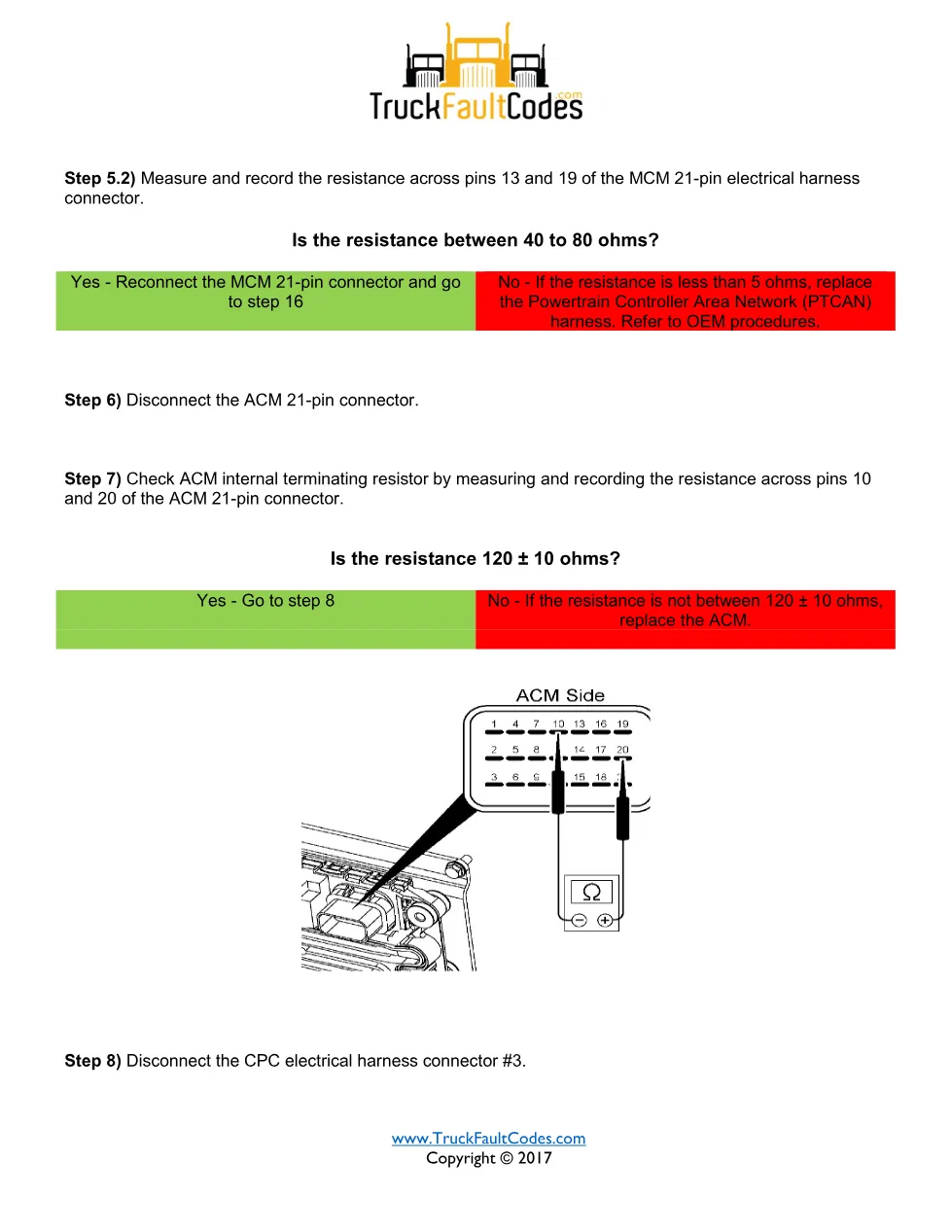 Detroit ACM communication fault Fault Code Troubleshooting Sheet - page 3 is available after signing in