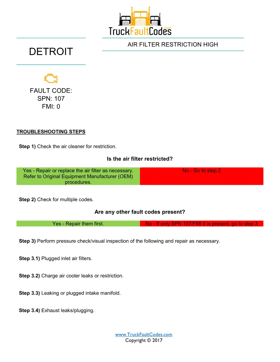 Detroit air filter restriction — Air Filter Restriction High - preview page 1 of 2