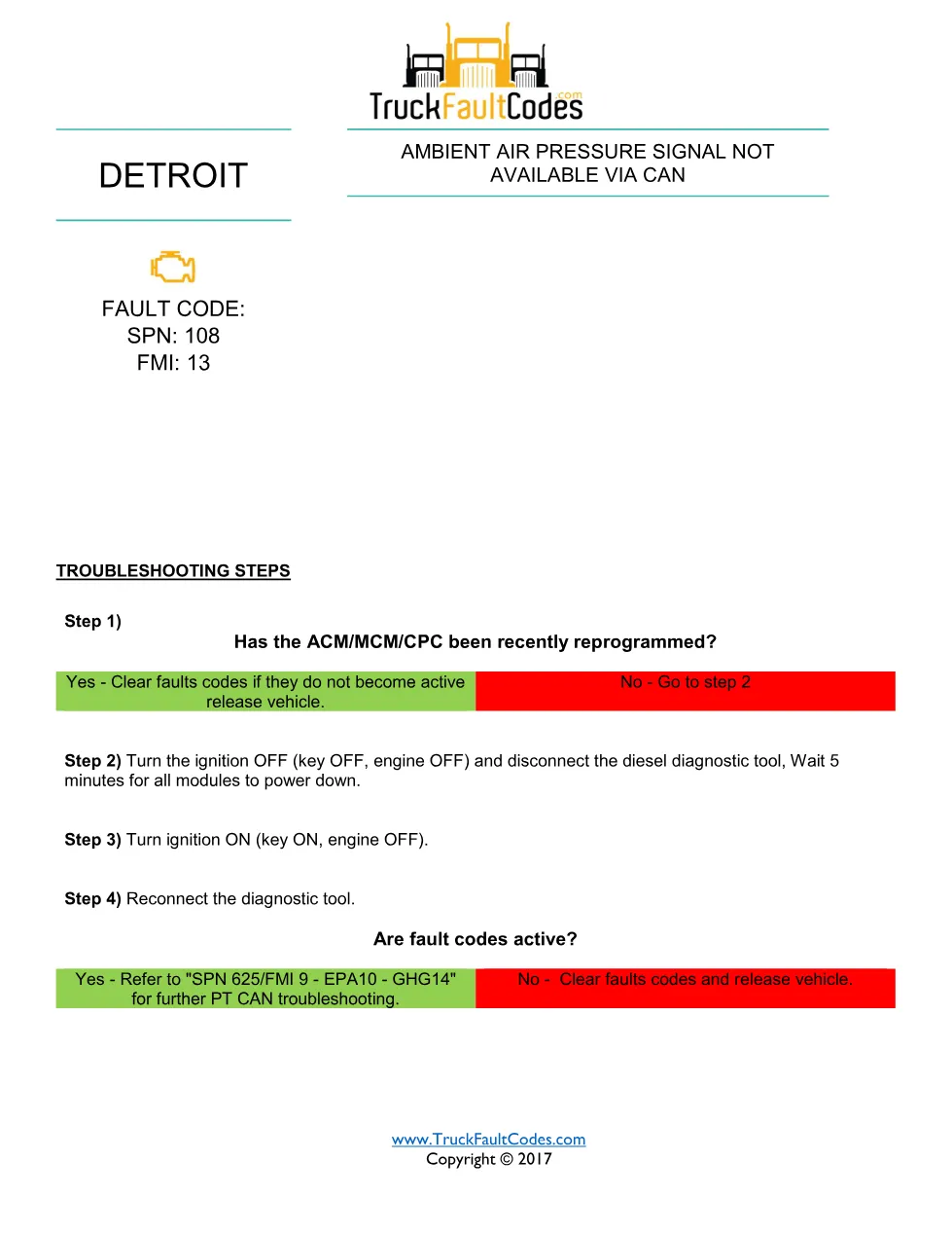 Detroit ambient pressure CAN — SPN 108/FMI 13 troubleshooting - page 1 is available after signing in