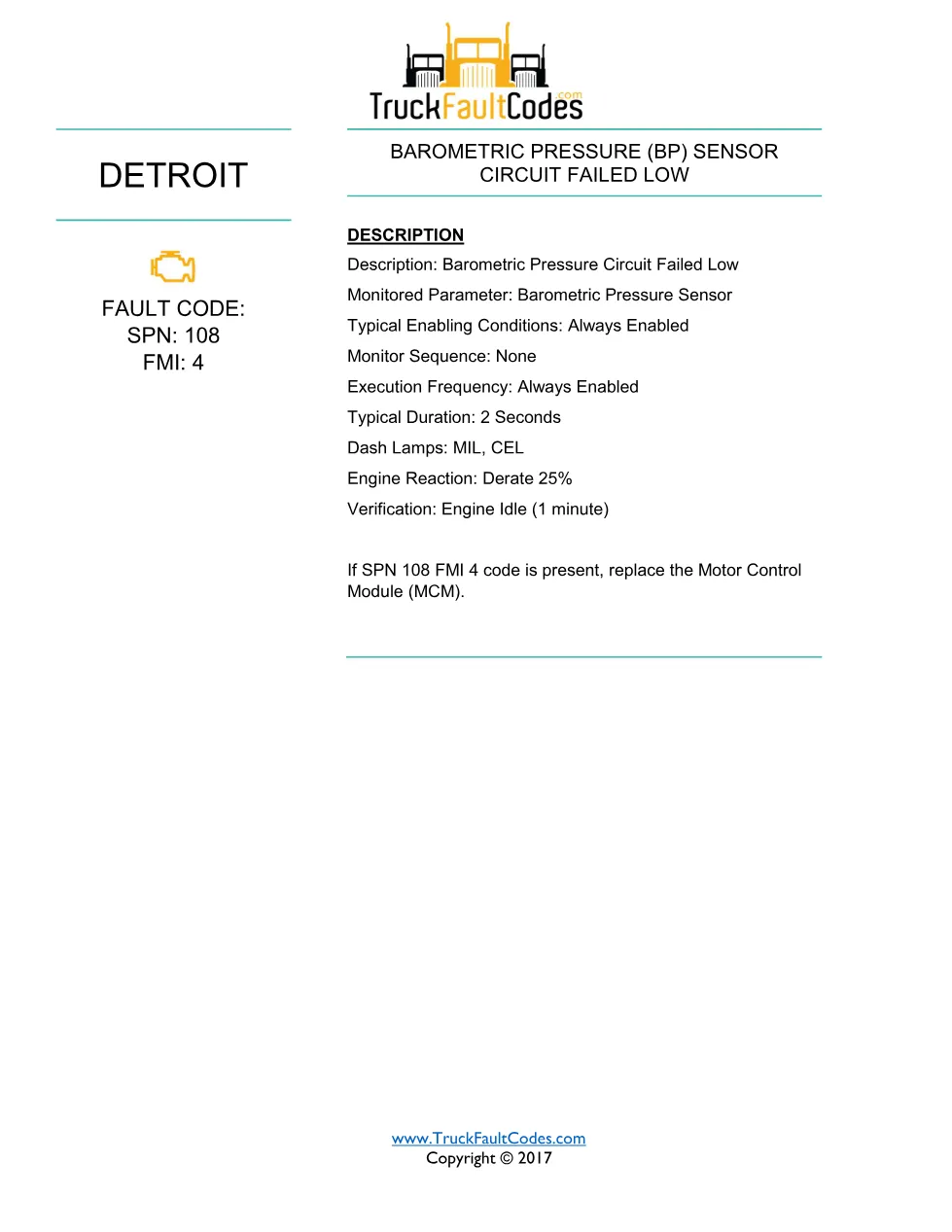 Detroit barometric pressure low — SPN 108/FMI 4 troubleshooting - page 1 is available after signing in