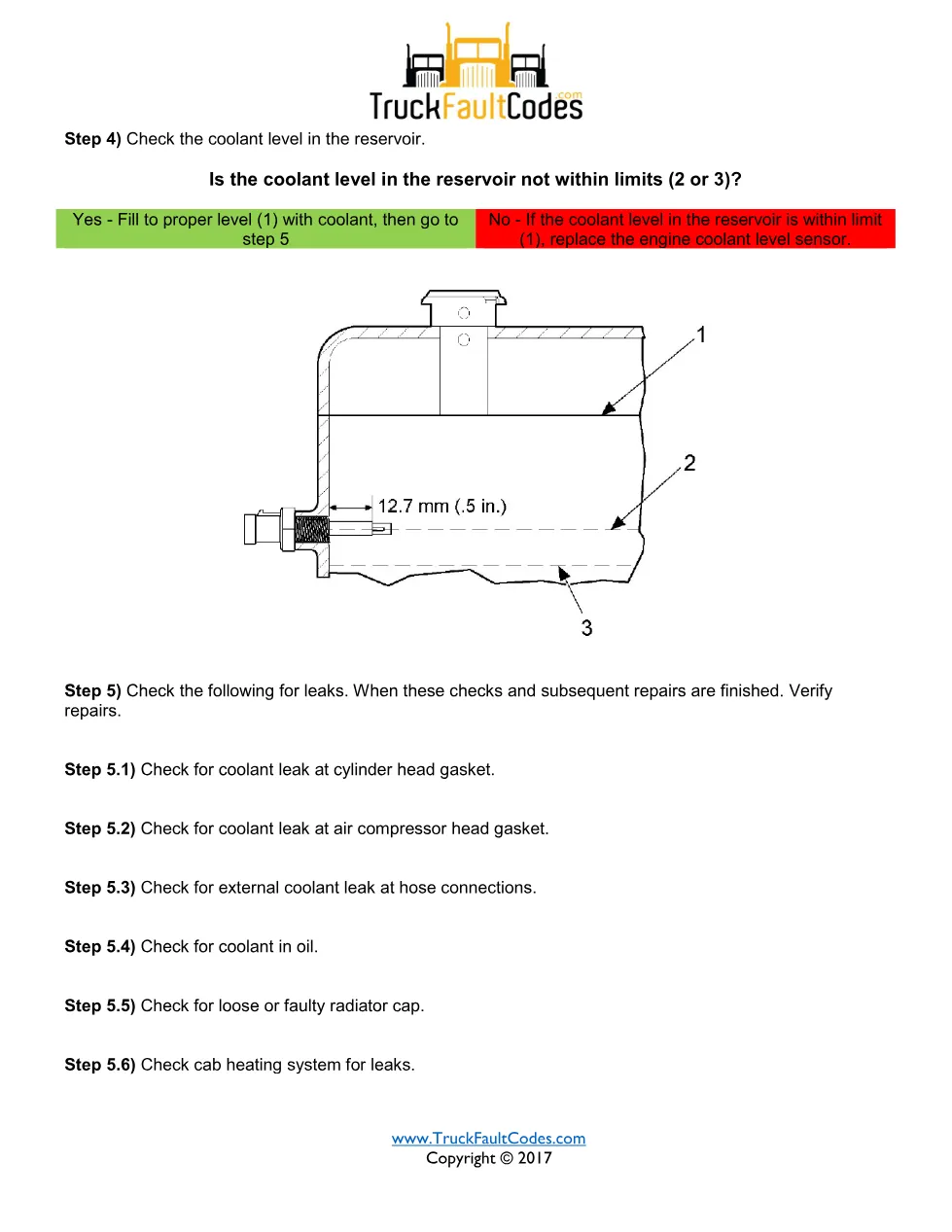 Detroit coolant level fault — Coolant Level Low fault code SPN - page 2 is available after signing in