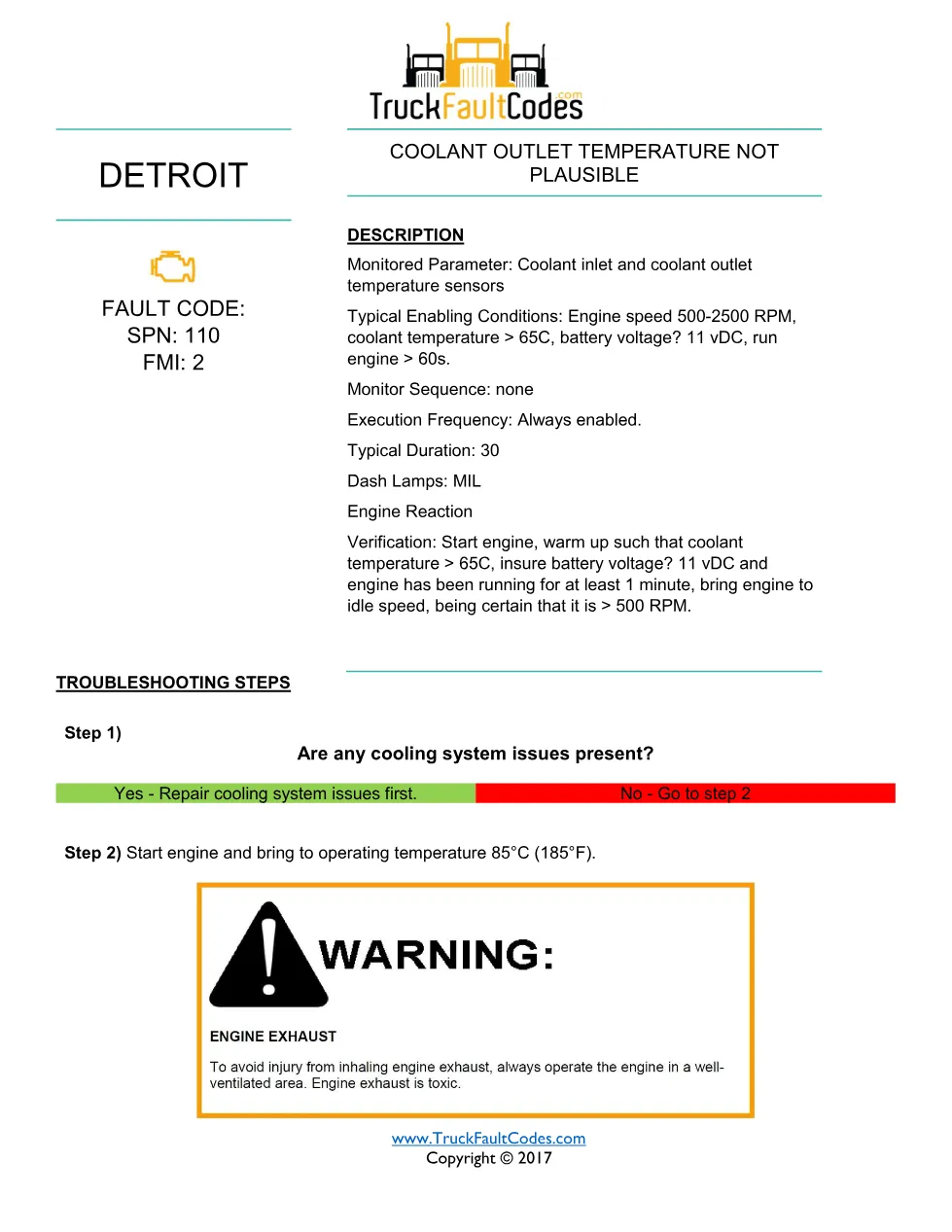 Detroit coolant sensor plausibility — Coolant Outlet Temperature - preview page 1 of 2