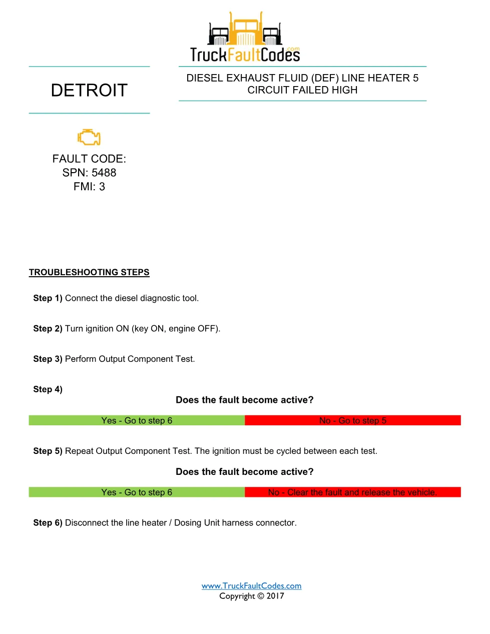 Detroit DEF heater high — Detroit SPN 5488 FMI 3 fault code - preview page 1 of 2
