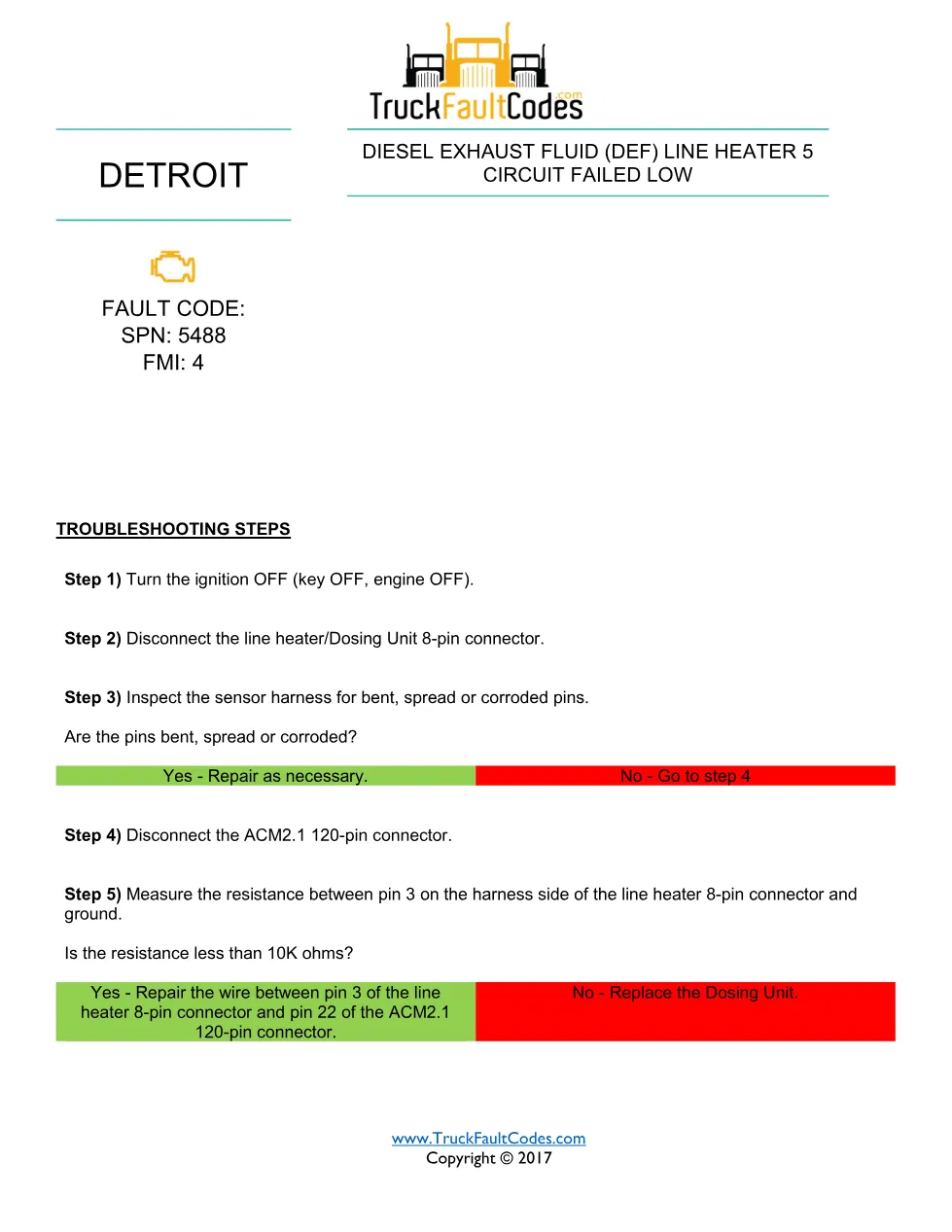 Detroit DEF heater low — Detroit SPN 5488 FMI 4 fault code - preview page 1 of 2