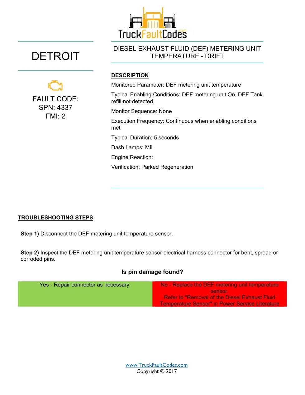 Detroit DEF temperature drift fault SPN 4337 FMI 2 EPA10 – Guide - page 1 is available after signing in