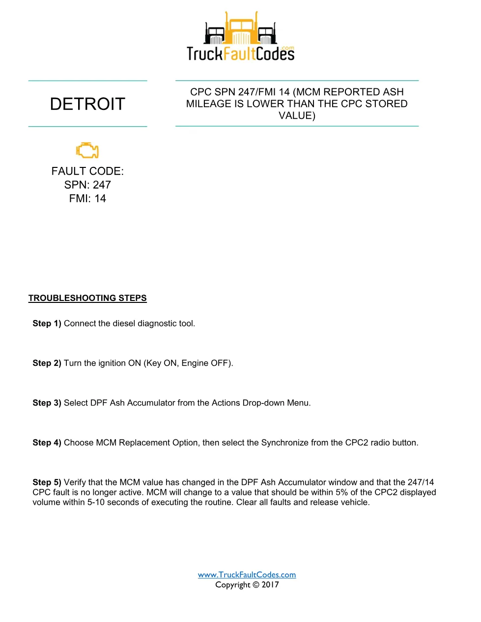 Detroit DPF ash mileage — Detroit DD Series DTC SPN 247/FMI 14 - page 1 is available after signing in