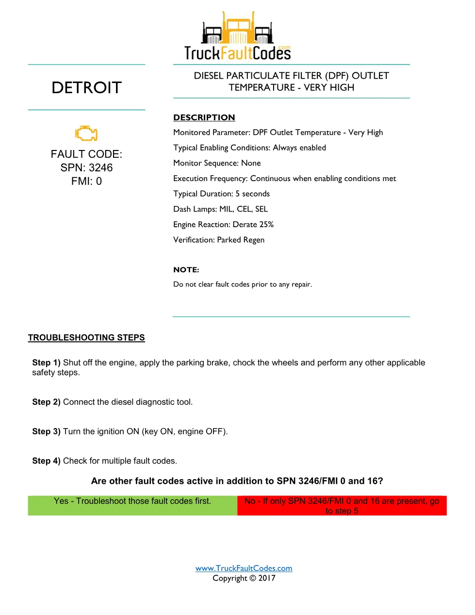 Detroit DPF outlet temperature — Detroit DD Series SPN 3246/FMI 0 - preview page 1 of 5
