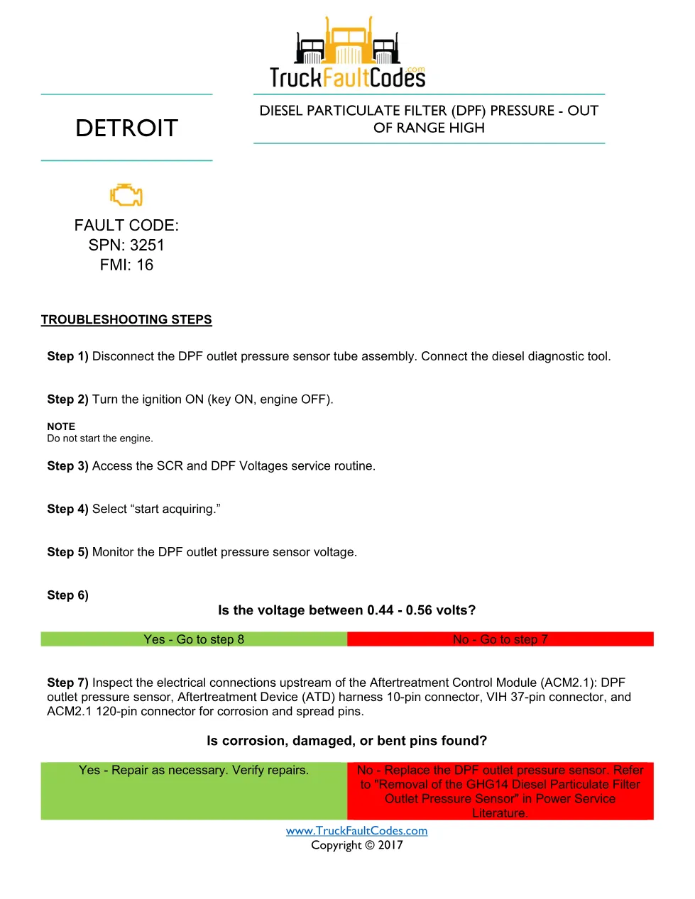Detroit DPF pressure sensor fault code — SPN 3251 FMI 16 — PDF, 3 - preview page 1 of 3