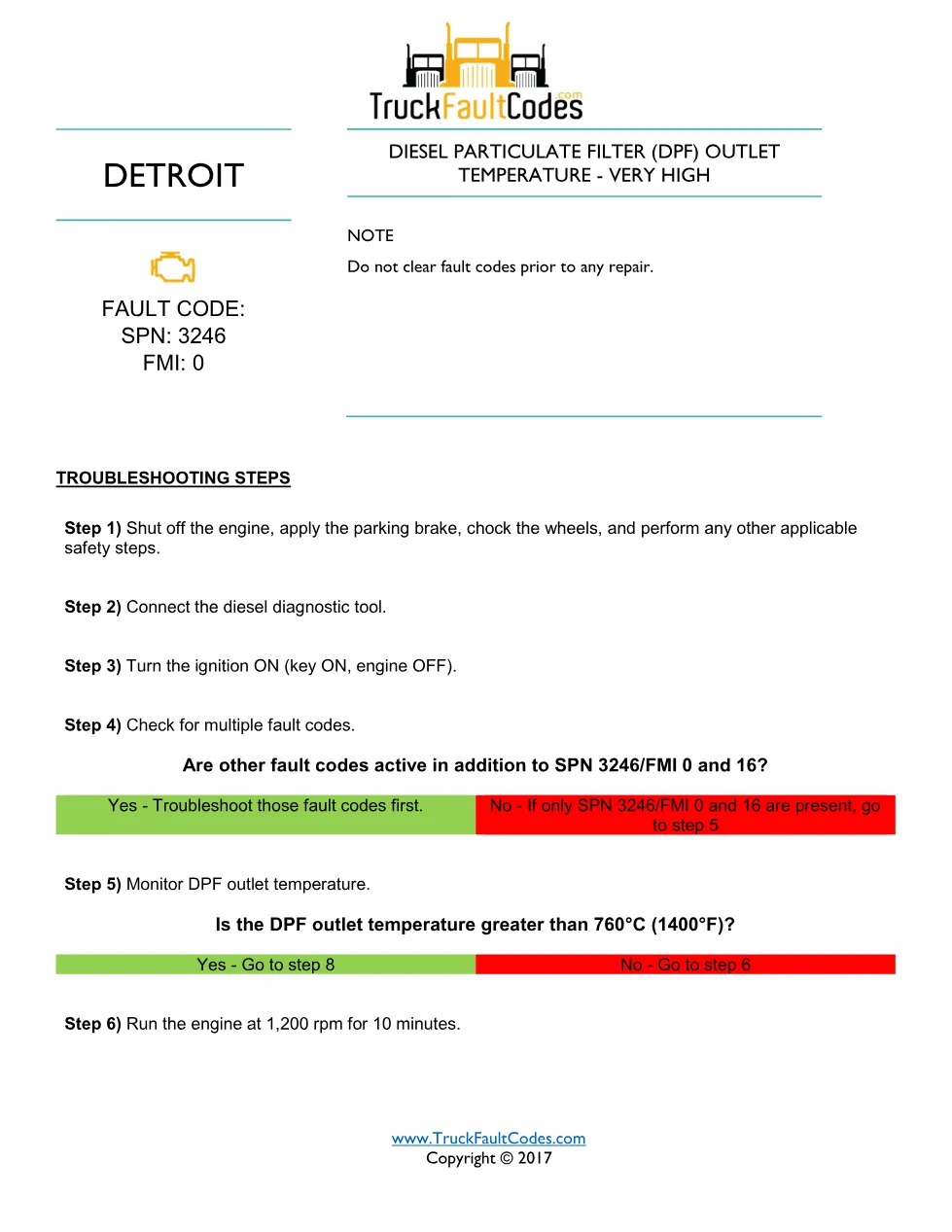 Detroit DPF temperature warning — Detroit DD Series SPN 3246/FMI - preview page 1 of 5