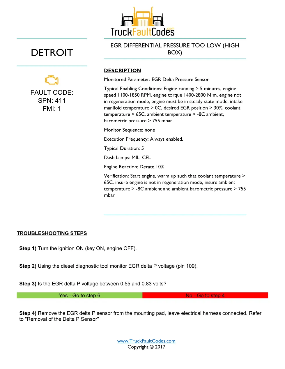 Detroit EGR differential pressure — Detroit DD Series DTC SPN - preview page 1 of 4
