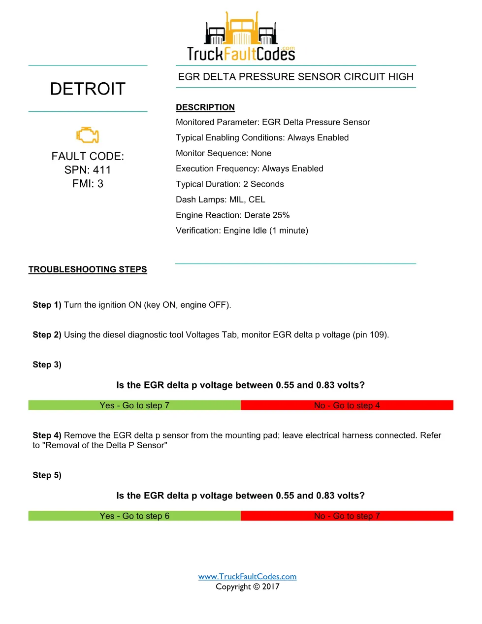 Detroit EGR sensor circuit — Detroit DD Series DTC SPN 411/FMI 3 - preview page 1 of 2