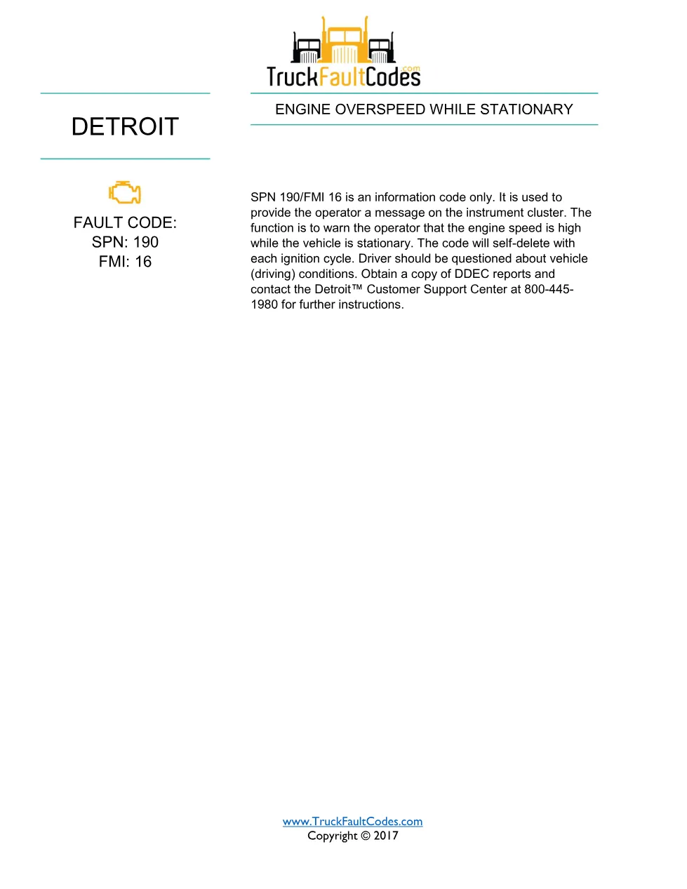 Detroit engine overspeed stationary — Detroit DD Series DTC SPN - page 1 is available after signing in