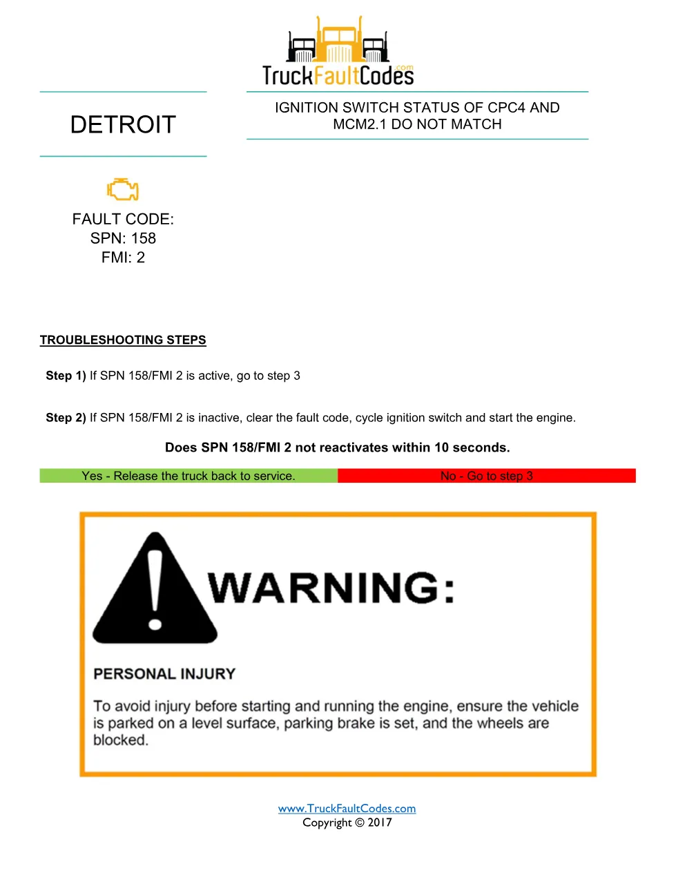 Detroit ignition switch mismatch — CPC4 and MCM2.1 ignition - preview page 1 of 3