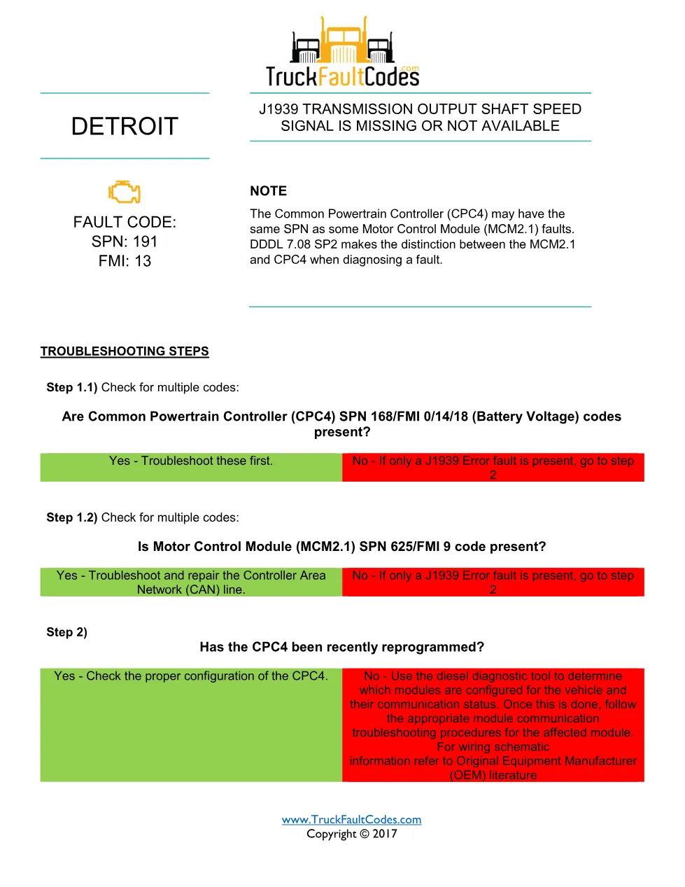 Detroit output shaft signal — Detroit DD Series DTC SPN 191/FMI - page 1 is available after signing in