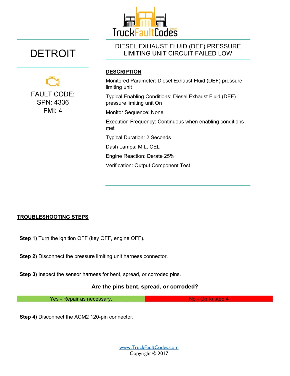 Detroit pressure limiting unit fault SPN 4336 FMI 4 EPA10 – Guide - preview page 1 of 2
