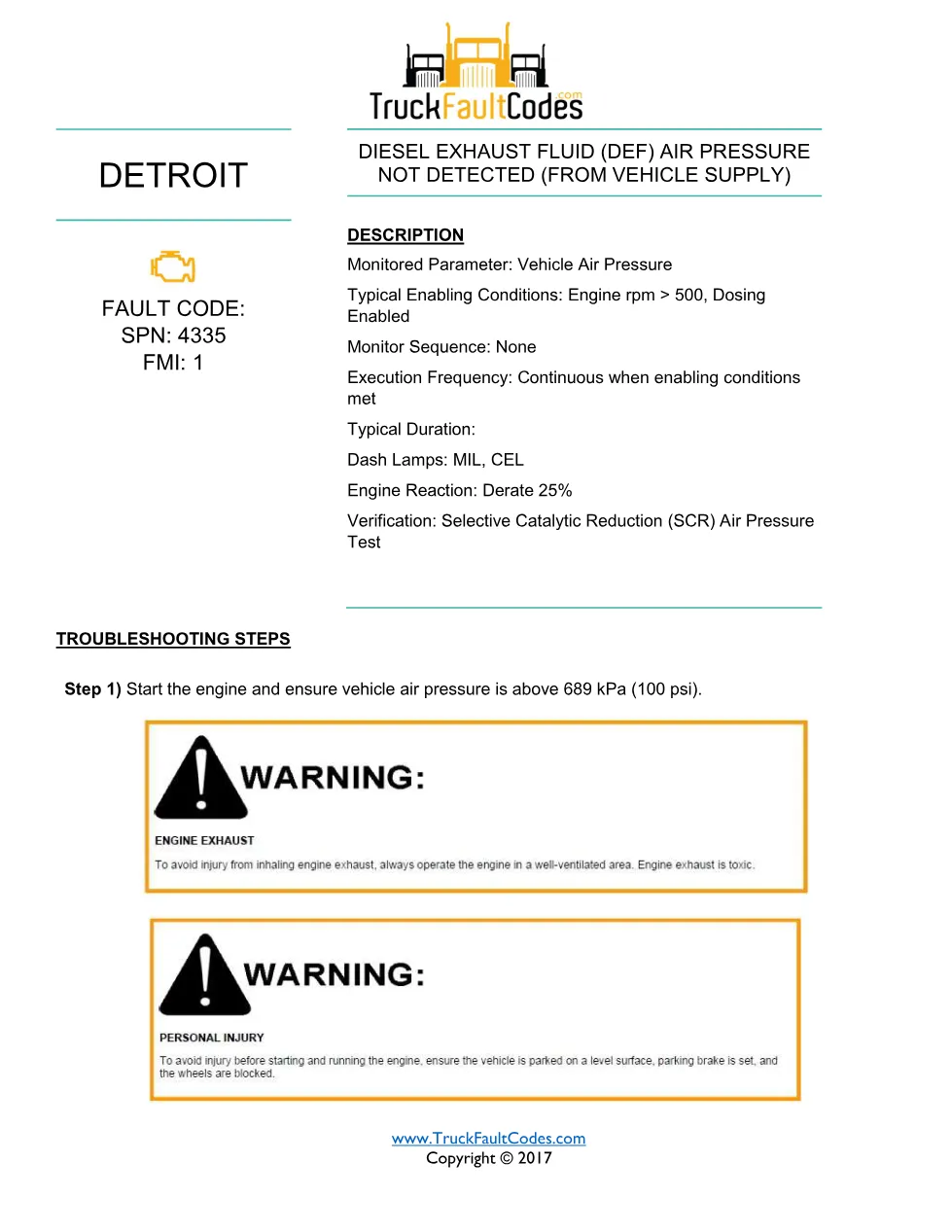 Detroit SCR air pressure fault SPN 4335 FMI 1 EPA10 – Official - preview page 1 of 6