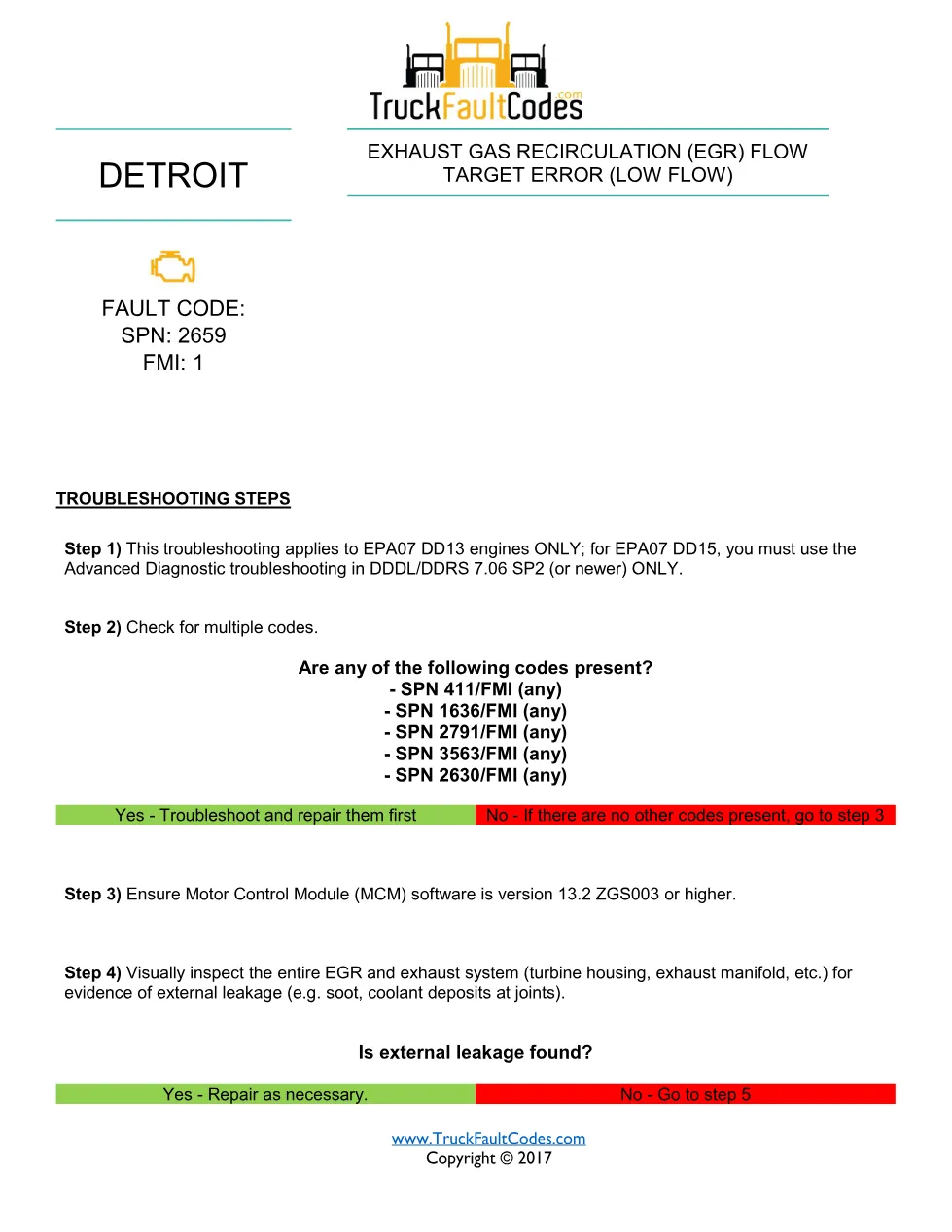 SPN 2659 FMI 1 — Detroit DD Series EGR Flow Target Error, Low - preview page 1 of 3