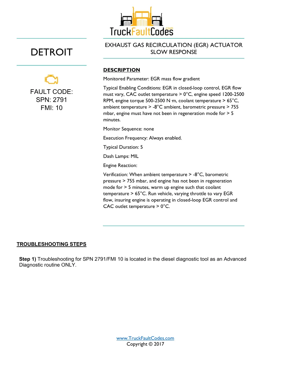 SPN 2791 FMI 10 — Detroit DD Series EGR Actuator Slow Response - page 1 is available after signing in