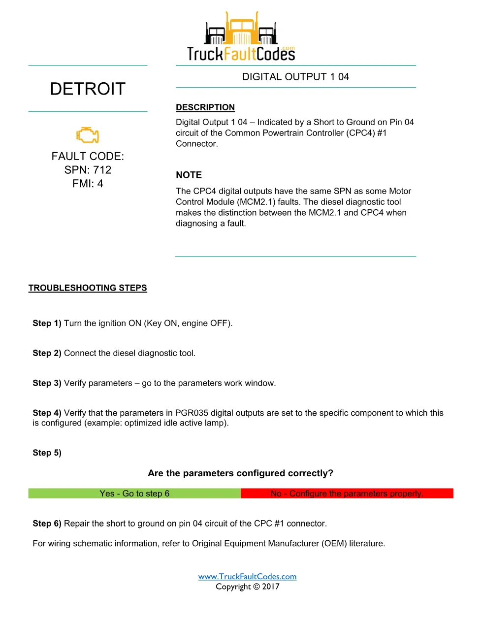 SPN 712 FMI 4 — Detroit DD Series (EPA 2007) DTC fault sheet - page 1 is available after signing in
