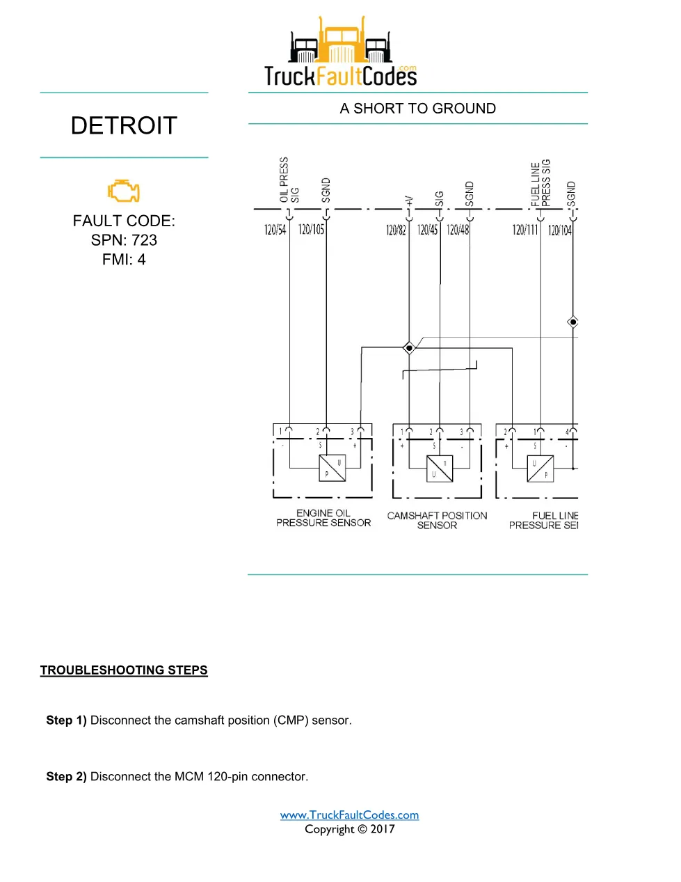 SPN 723 FMI 4 — Detroit DD Series (EPA 2007) DTC fault sheet - preview page 1 of 2