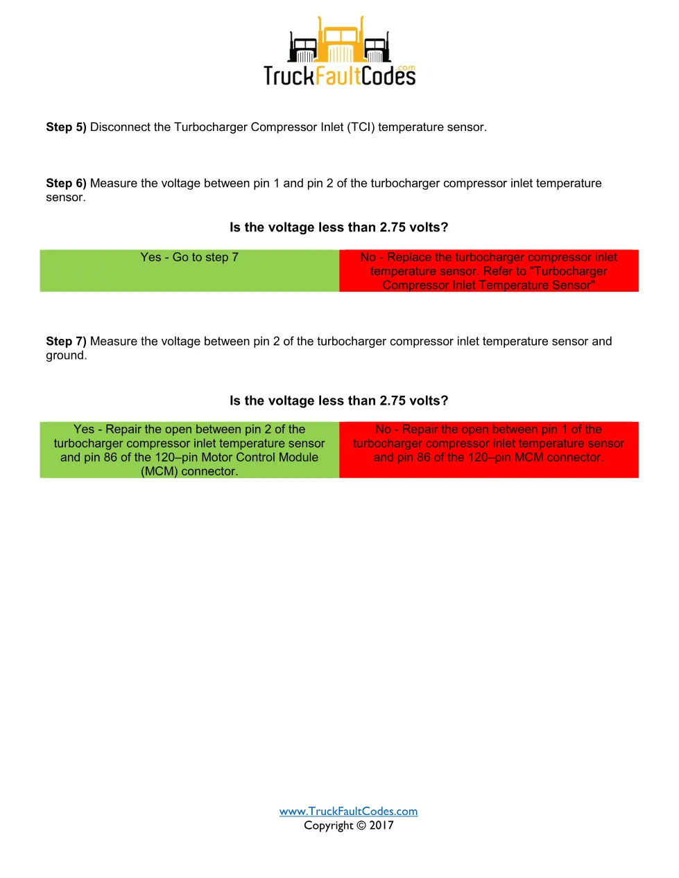 Detroit TCI temperature sensor Fault Code Troubleshooting Sheet - page 2 is available after signing in