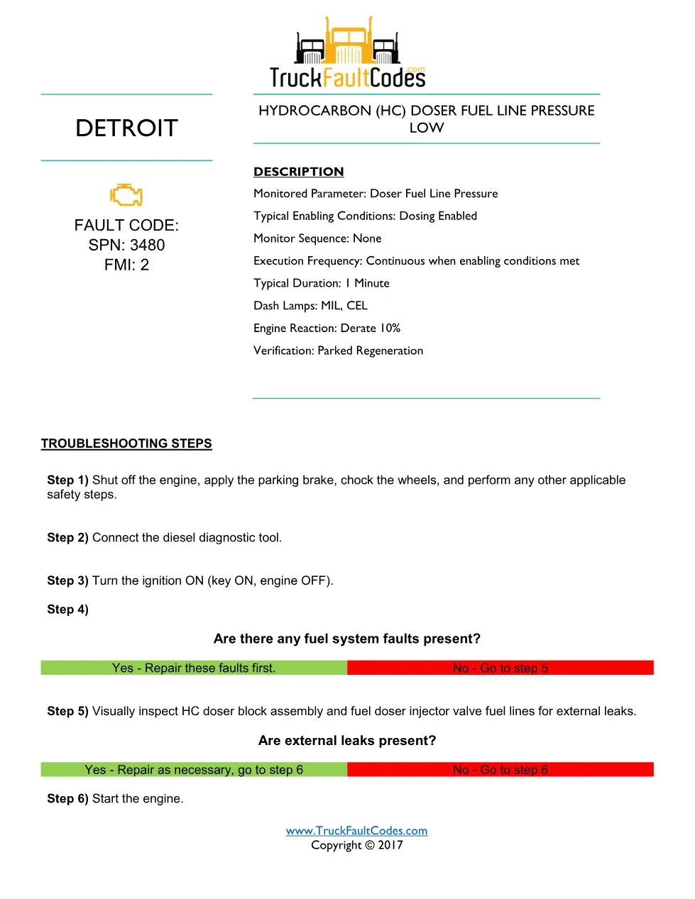 Doser fuel line pressure — SPN 3480 FMI 2 — Detroit DD Series - preview page 1 of 4