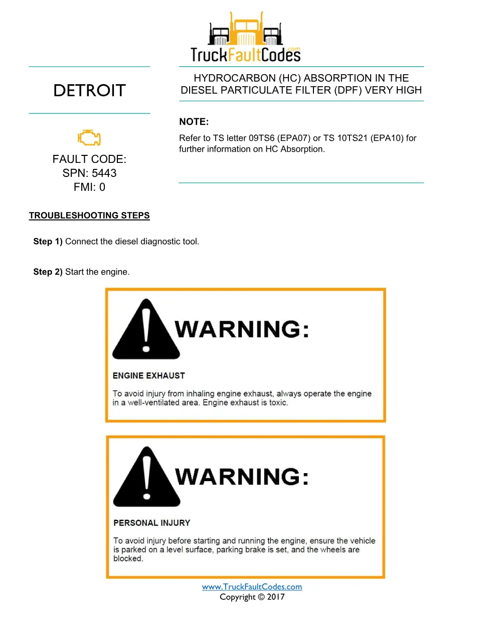 DPF hydrocarbon absorption code — Detroit SPN 5443 FMI 0 fault - preview page 1 of 2