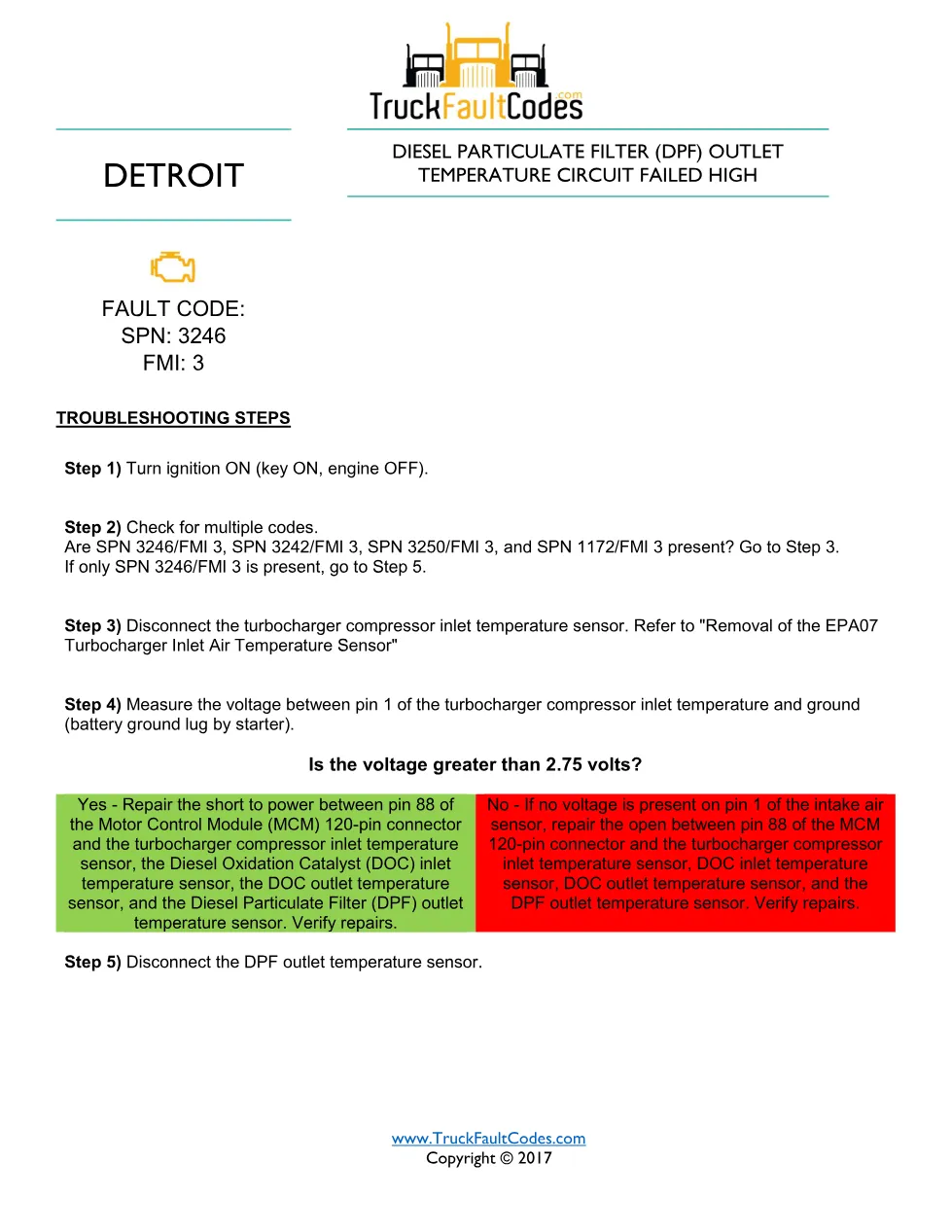 DPF temperature circuit high — Detroit DD Series SPN 3246/FMI 3 - preview page 1 of 3