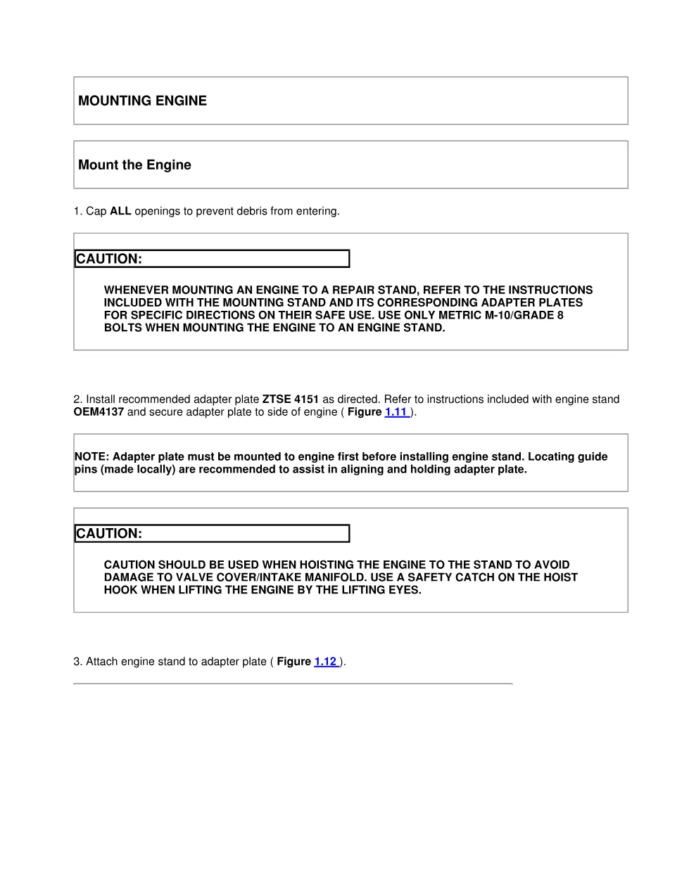 DT466 engine stand mounting — Section 1 engine service manual - preview page 1 of 6