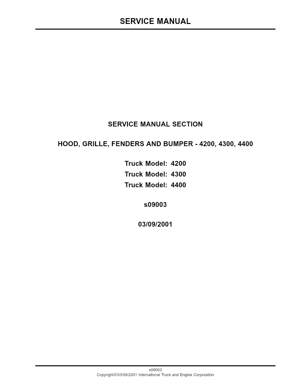 DuraStar hood service manual S09003 — 4200/4300/4400 grille - preview page 1 of 6