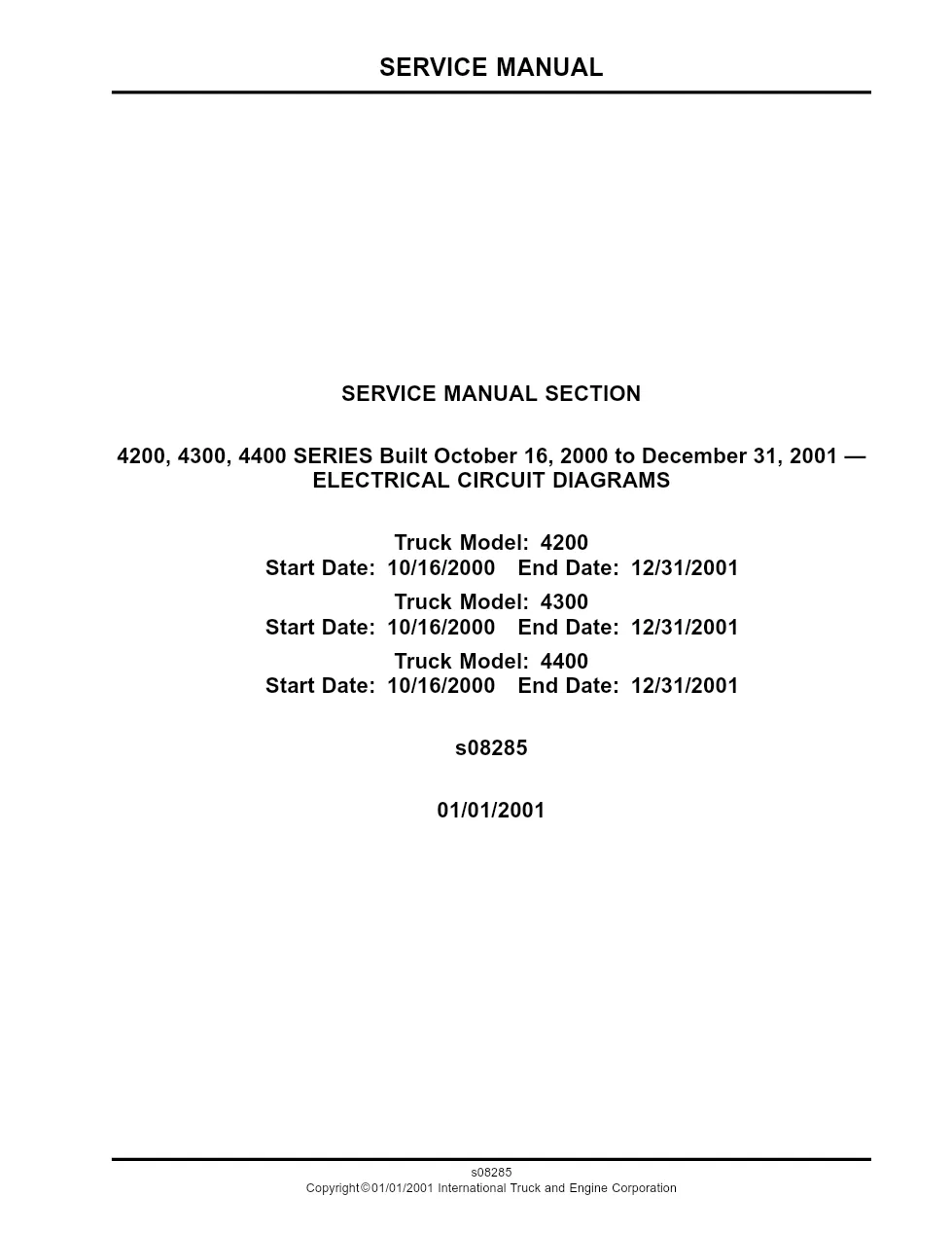 DuraStar wiring diagrams S08285 — 4200/4300/4400 electrical - preview page 1 of 2