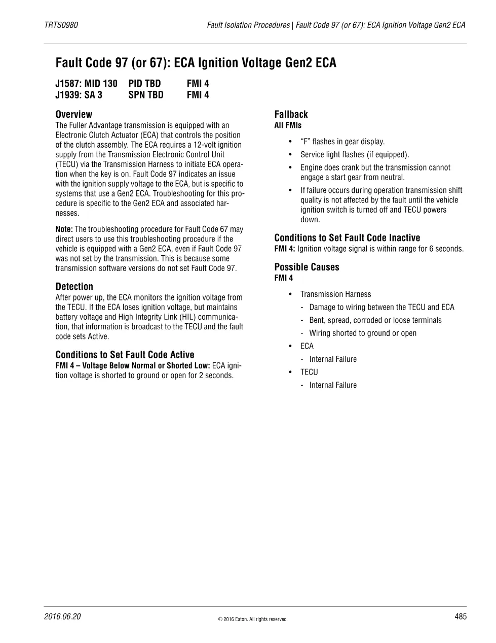 Eaton ECA Ignition Voltage — Fault Code 97 (or 67) Gen2 ECA, - preview page 1 of 3