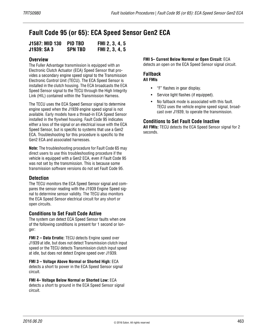 Eaton ECA Speed Sensor — Fault Code 95 (or 65) Gen2 ECA, TRTS0980 - preview page 1 of 4
