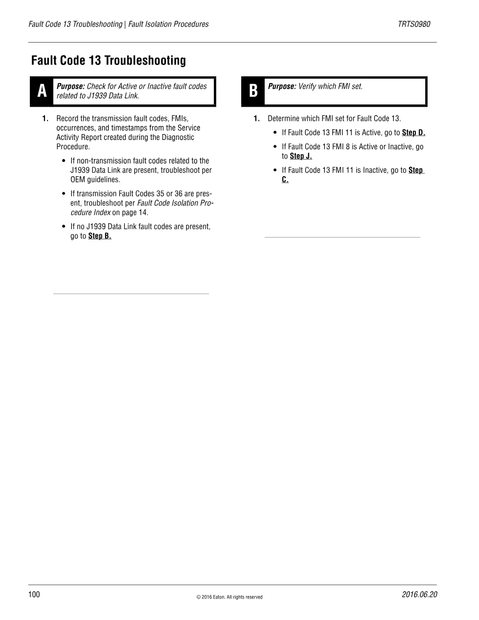 Eaton Fault Code 13 troubleshooting — J1939 Shift Control Device, - preview page 1 of 6