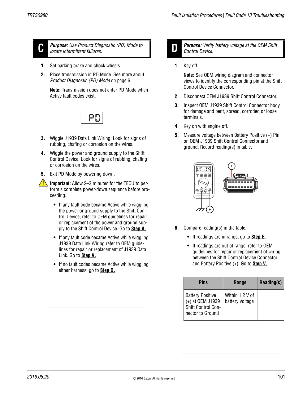 Eaton Fault Code 13 troubleshooting — J1939 Shift Control Device, - preview page 2 of 6