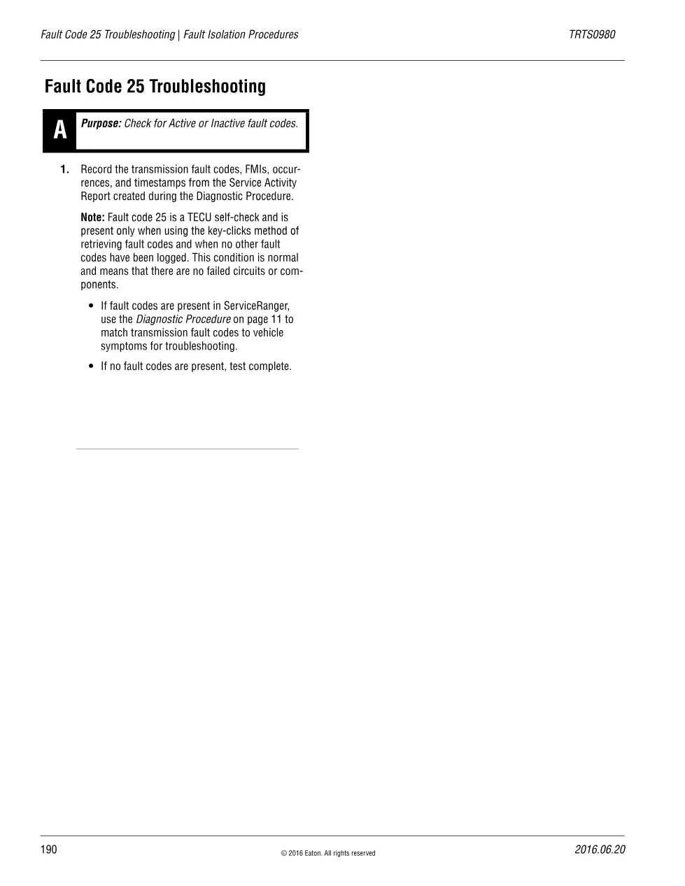 Eaton Fault Code 25 troubleshooting — TECU self-check, TRTS0980 - page 1 is available after signing in