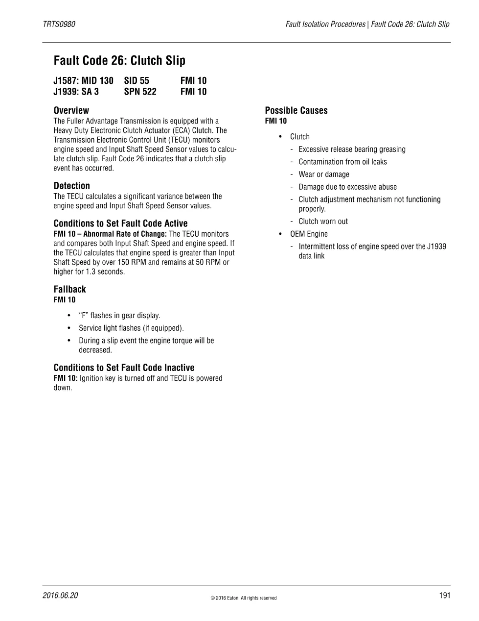 Eaton Fault Code 26 Clutch Slip — TRTS0980 Fault Isolation - preview page 1 of 2