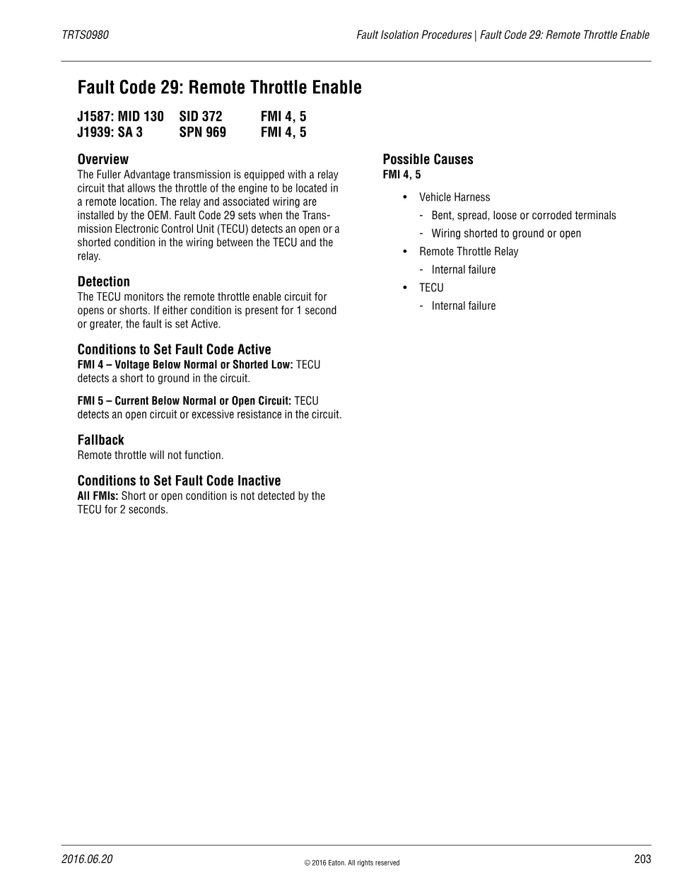 Eaton Fault Code 29 Remote Throttle Enable — Fuller Advantage - preview page 1 of 3